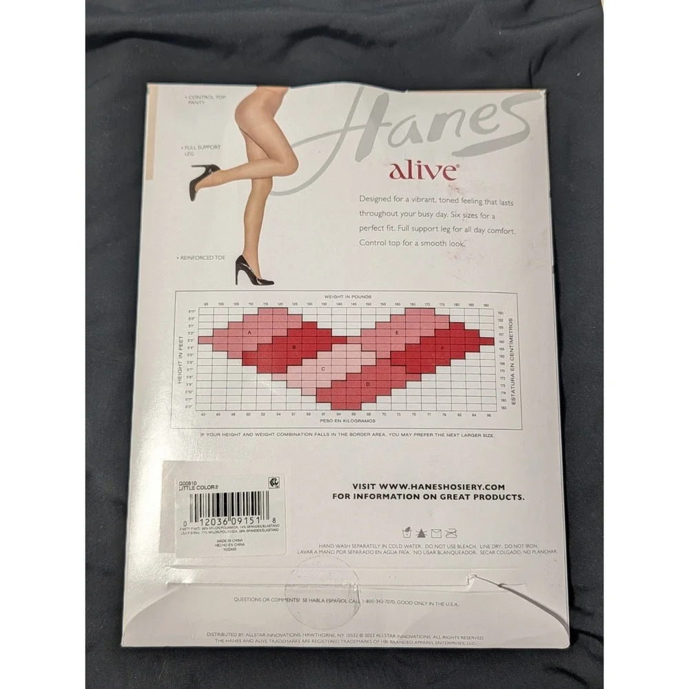 Hanes Alive Full‎ Support Control Top Pantyhose - Size B, Little Color